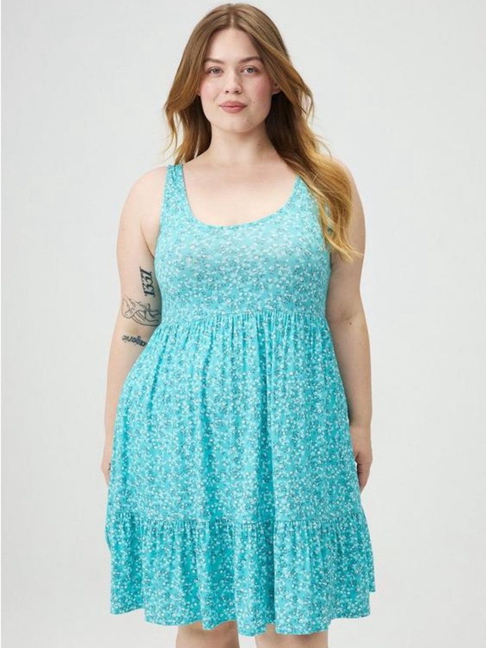 Torrid Teal Floral Scoop Neck Tank Cottagecore Vacation Summer
